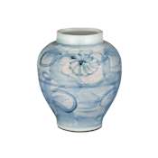 Currey and Company Ming-Style Countryside 10-1/4" x 9" Porcelain Planter Off-White / Pale Blue