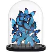 Currey and Company Rue de Bac 16-1/4" Tall Paper Butterflies with Clear Glass Dome Blue / Black / Clear