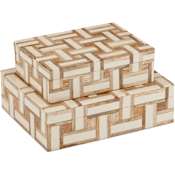 Currey and Company Aarna Wood, Composite Decorative Boxes - Set of 2 Natural / Ivory