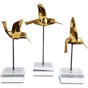 Currey and Company Set of (3) Bronze Gold Hummingbirds Statues Gold / Black / Clear
