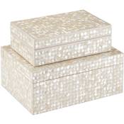 Currey and Company Gerri Composite, Mother of Pearl Decorative Boxes - Set of 2 Natural / Cream