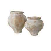 Currey and Company 9-1/4" Tall Porcelain Vases - Set of 2 Antique White / Light Brown