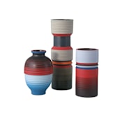Currey and Company Happy 80s 9-1/2" Tall Porcelain Vases Set of 3 Black / Blue / Red / Pale Gray / Orange