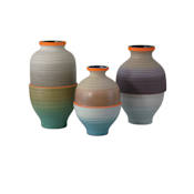 Currey and Company Happy 80s 9-1/4" Tall Porcelain Vases Set of 3 Orange / Beige / Pale Gray / Yellow / Blue