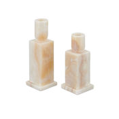 Currey and Company Lithos Onyx Taper Candlestick Holder - Set of 2 Natural