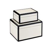 Currey and Company Lacquer 3-3/4" Tall Engineered Wood Boxes - Set of 2 Ivory / Black
