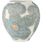 Currey and Company Bloom 12" Tall Vase Textured Blue / Off-White / Gold