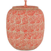 Currey and Company 10" Wide Porcelain Decorative Jar Red / Beige