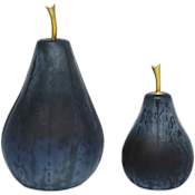 Currey and Company Glass Pear 13" Tall Brass and Glass Pear Motif Statue Blue / Brass
