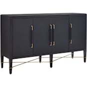 Currey and Company Verona 67" Wide Wood Cabinet Black Lacquered Linen / Champagne Stretchers