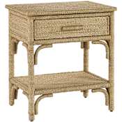 Currey and Company Olisa 24" Wide Single Drawer Rope Nightstand Natural Abaca Rope / Washed Wood