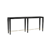 Currey and Company Verona 76" Engineered Wood, Linen, Mahogany, and Metal Console Table Black Lacquered Linen / Champagne