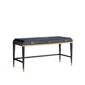 Currey and Company Kallista 61" Mahogony and Sycamore Veneer 3 Drawer Office Desk Dark Sapphire / Caviar Black / Antique Brass