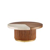 Currey and Company Dakota 36" Warm Oak and Stone Cocktail Table Morel Brown / Natural / Polished Brass