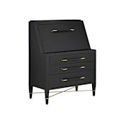 Currey and Company Verona 36" Mahogany with Metal Detailing 3 Drawer Secretary Desk Black / Natural / Champagne / Silver