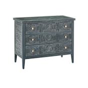 Currey and Company Santos 38" Wide Solid Mahogony Chest Vintage Navy / Brushed Brass / Clear