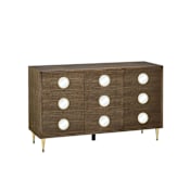 Currey and Company Colette 60" Wide Eucalyptus Grain Cabinet Tawny Brown / Polished Brass / Mirror