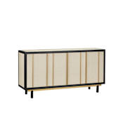Currey and Company Deanna 72" Wide Woven Raffia with Wood Credenza Ivory / Black / Brushed Brass / Natural / Clear