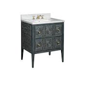 Currey and Company Santos 28" Free Standing Single Basin Vanity Set with Cabinet and Marble Vanity Top Vintage Navy / Natural