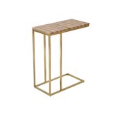 Currey and Company Dezi 20" Metal Frame with Travertine Top Accent Table Natural / Brass