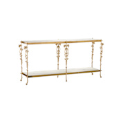 Currey and Company Fiore 72" Metal Frame with Marble Top Console Table Polished Brass / Natural