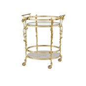 Currey and Company Fiore 23" Wide Brass, Glass, and Marble Bar Cart Polished Brass / Clear / Natural