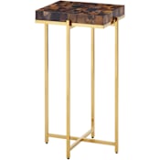 Currey and Company Casey 13" Square Engineered Wood, Shell, and Stainless Steel Table Natural / Brass
