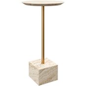 Currey and Company Prado 12" Wide Metal and Travertine Table Natural / Polished Brass