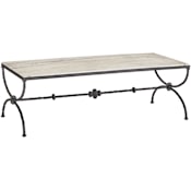 Currey and Company Agora 56" Wide Travertine and Wrought Iron Table Natural / Rustic Bronze
