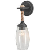 Currey and Company Hightider Single Light 16" Tall Down Light Wall Sconce with Clear Glass Shade French Black / Natural