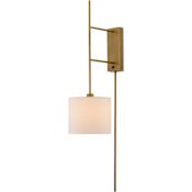 Currey and Company Savill 46" Tall Plug-In Wall Sconcewith Shantung Shade Antique Brass