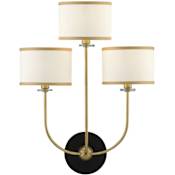 Currey and Company Croydon 3 Light 24" Tall Wall Sconce with Fabric Shades Brass / Satin Black / White