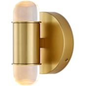 Currey and Company Capsule 2 Light 10" Tall LED Wall Sconce with Optic Crystal Shades - Brushed Brass Brushed Brass / Clear