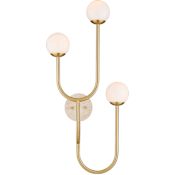 Currey and Company Highsmith 3 Light 36" Tall Wall Sconce with Frosted Glass Shades - Right Brass / Natural / White