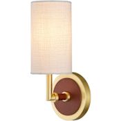 Currey and Company Ellerston 12" Tall Wall Sconce Saddle Brown / Brushed Brass