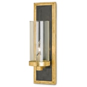 Currey and Company Charade 17" Tall Wall Sconce Contemporary Gold Leaf / Black Penshell Crackle