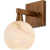 Currey and Company Bombelles 10" Tall Antique Brass Bathroom Sconce with Natural Alabaster Shades Antique Brass / Natural