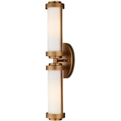 Currey and Company Bowland 2 Light 23" Tall Antique Brass Bath Wall Sconce with Frosted Glass Shades Antique Brass / White
