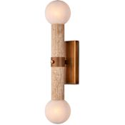 Currey and Company Beatrix 2 Light 5" Wide Travertine Wall Sconce with Textured Art Glass Shades Natural / Antique Brass / White