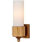 Currey and Company Bryce 13" Tall Gold Bathroom Sconce with Frosted Glass Shade Gold / Frosted