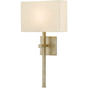 Currey and Company Ashdown Single Light 22" Tall Ambient Wall Sconce with Champagne Silk Shade - ADA Compliant Silver Leaf