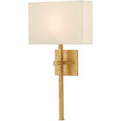 Currey and Company Ashdown Single Light 22" Tall Ambient Wall Sconce with Champagne Silk Shade - ADA Compliant Antique Gold Leaf