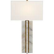 Currey and Company Khalil 33" Tall Buffet Table Lamp with Shantung Shade Marble / Antique Brass