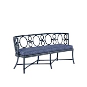 Currey and Company Tegal 60" Wide Rattan and Wood Framed Polyester Bench Vintage Navy / Indigo / Finn Indigo