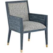 Currey and Company Santos 24" Wide Mahogany Framed, Rattan Arm Accent Chair Vintage Navy / Satin Brass