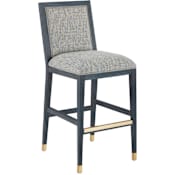 Currey and Company Santos 19" Wide Mahogany, Rattan Bar Stool Vintage Navy / Satin Brass