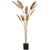 Currey and Company Tropical 9 Light 87" Tall Floor Lamp with Metal Shades Vintage Brass / Black