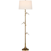 Currey and Company Piaf 70" Tall Torchiere Floor Lamp with Linen Shade Antique Brass