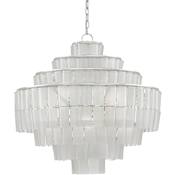 Currey and Company Sommelier Blanc 8 Light 27" Wide Single Tier Draped Chandelier with White Glass Shade Contemporary Silver Leaf / Opaque White