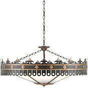 Currey and Company Berkeley 6 Light 40" Wide Wrought Iron Chandelier with Acrylic Shade Antique Gold / Moss Gray